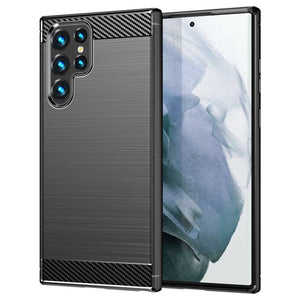 GajToys -  Samsung Galaxy S22 Ultra Carbon Fiber Brushed Matte Protective Cover 16cm - Black