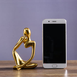 Volamor-Resin Thinker Style Sculpture  Abstract Statue 12.5cm- Gold