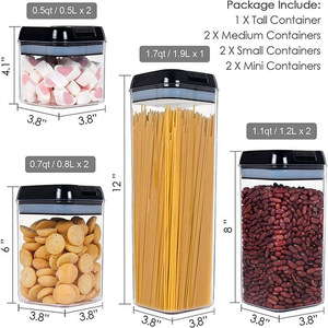 Black Airtight Kitchen Food Cereal Pantry Storage Containers 7 Pieces Set