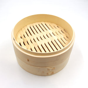 Pruchef - Bamboo Steamer Basket for Dumpling Dim Sum - 2 Tier 20cm Diameter